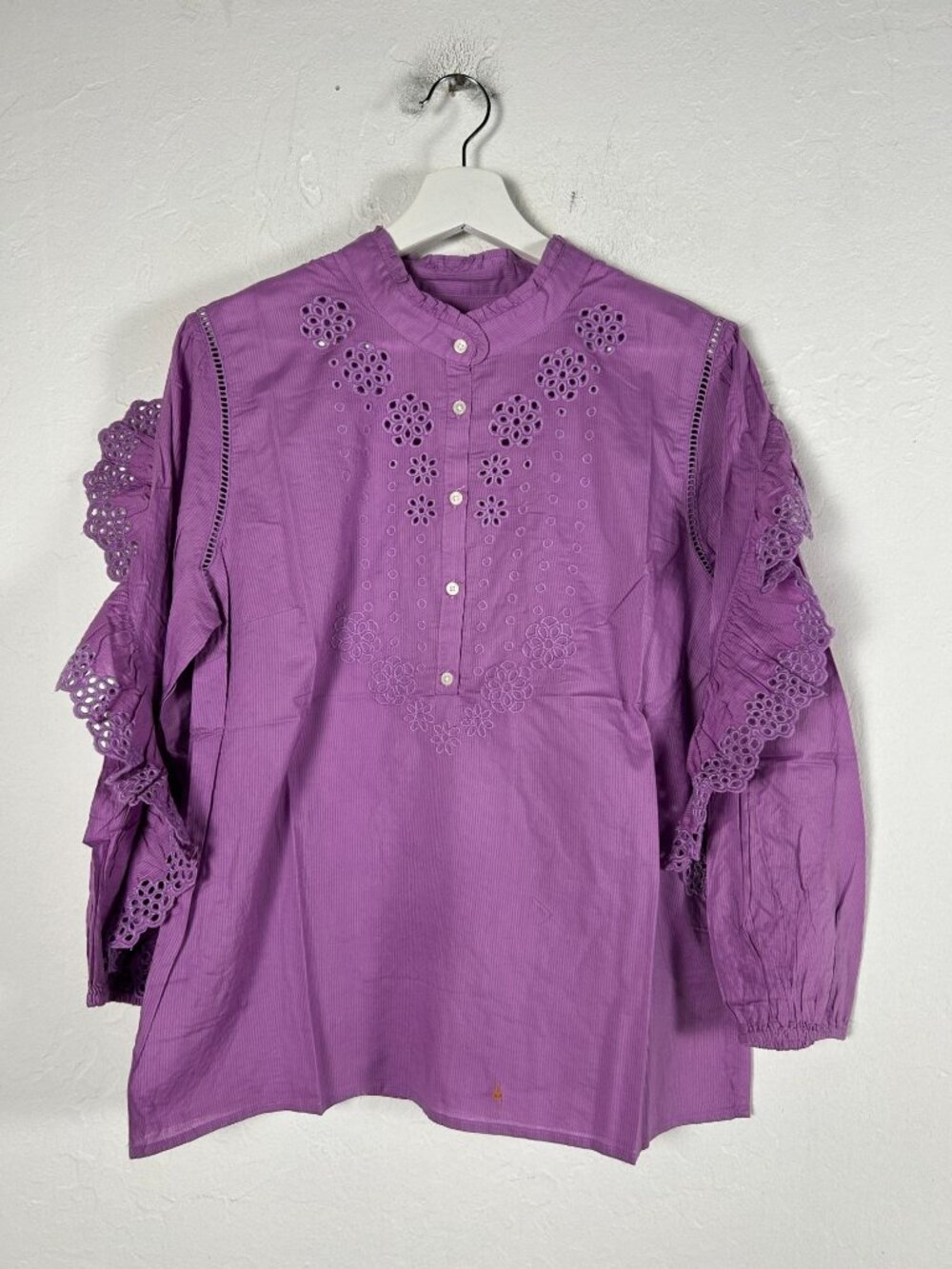 J.Crew Womens Ruffle-Sleeve Top with Embroidered Eyelet Medium Purple AR971 New